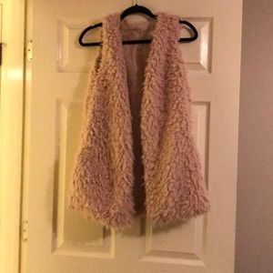 Faux Fur Vest - Cream & Burgandy